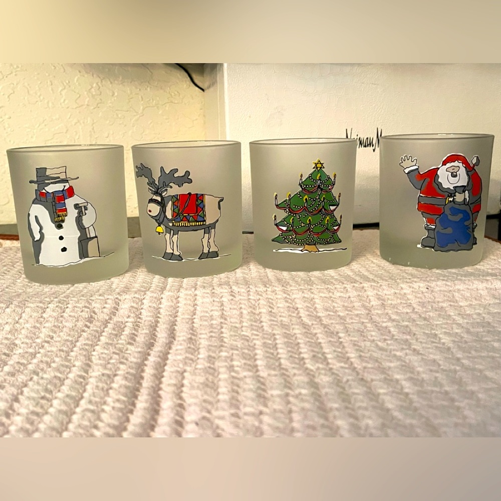 4 CHRISTMAS GLASSES CHRISTMAKKUH Old Fashioned WHISKEY On The Rocks GLASSES VTG